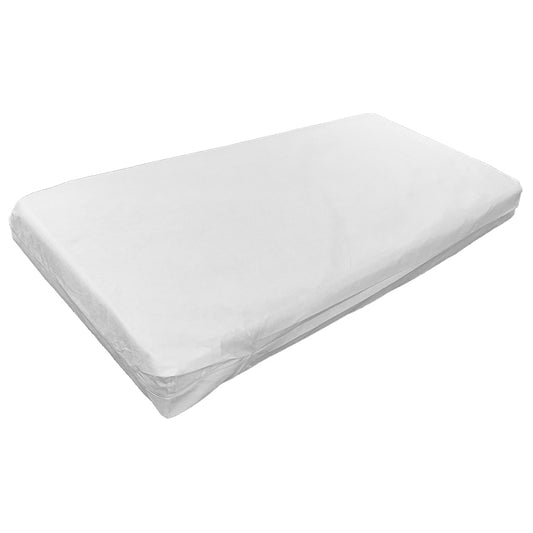 White mattress dust mite barrier cover on a white background