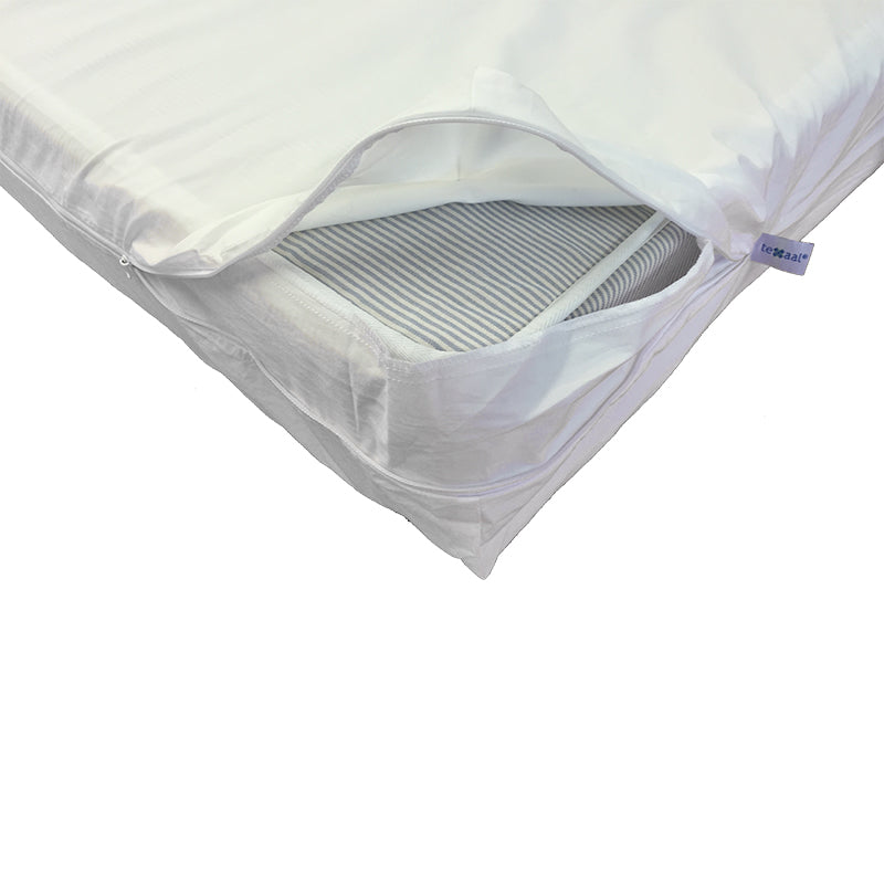 ProtecSom cotton dust mite barrier mattress protector with zipper on a white background