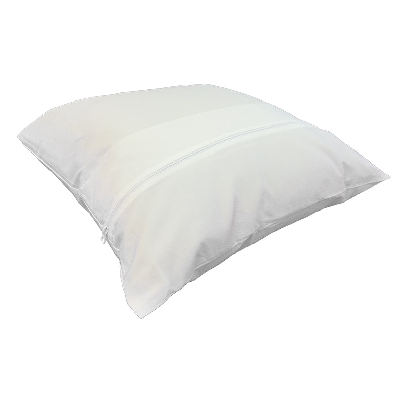 White cotton dust mite barrier pillow encasement on a white background